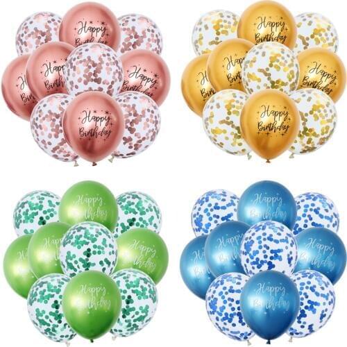 10pcs 12inch Chrome Metallic Latex Balloon Printed Happy Birthday Helium Globos Confetti Balloons Wedding Birthday Decorations
