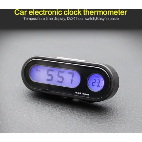2 in 1 Car Digital LCD Clock & Temperature Display Electronic Clock Thermometer Car Automotive Blue Backlight With Clip Portable