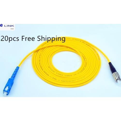 20pcs SC-FC fiber optic patch cords 3.0mm G652D jacket yellow cable optical fibre jumper low IL 1M 2M 3M 4M free shipping ELINK