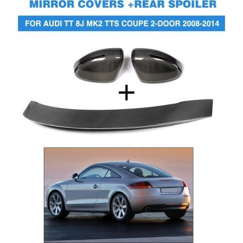 3PCS/Set Carbon Fiber Rearview Mirror Cap Covers Trim Rear Spoiler for AUDI TT 8J MK2 TTS 2-Door 2008-2014
