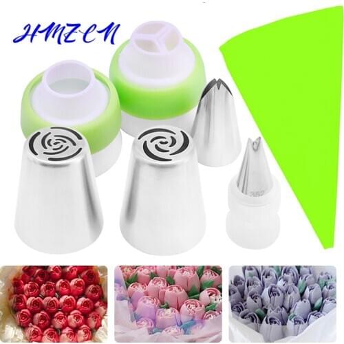 8PCS Rose Flower Leaf Cream Russian Tips Pastry Large Size Steel Stainless Nozzle Icing Piping Set Cupcake Cakes Baking Tools