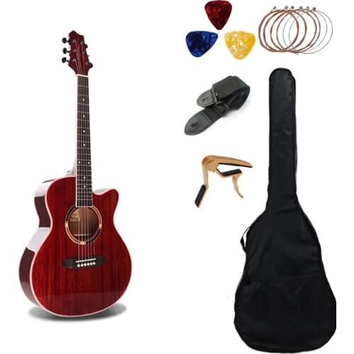 Acoustic Guitar 36 inch Folk Guitar Mahogany Polished Beginner Guitar kit With Bag/Picks/Capo/ Strap/String AGT334