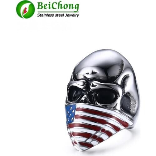 Beichong Biker Stainless steel Flag Skull Ring for men Drop shipping in rings