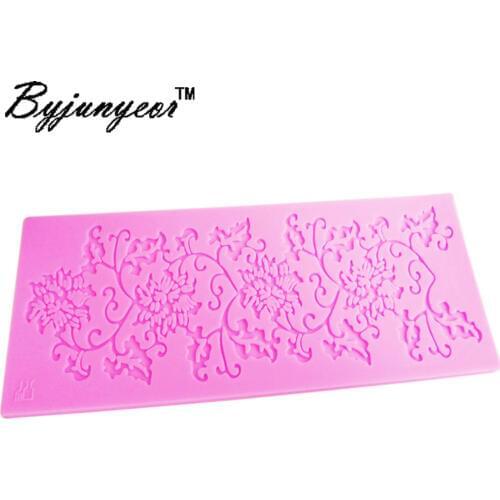 Byjunyeor LM015 Leaf Flower Silicone Lace Mat For Cake Border Sugarcraft Gumpaste Cake Decorating Tools
