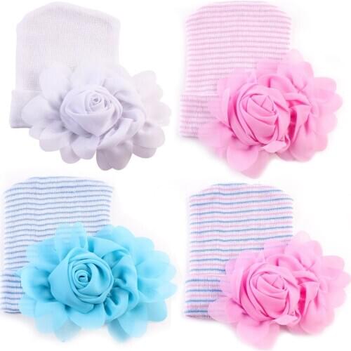 Hot Sale baby hats for girls Newborn Baby Girls Infant Toddler Flower Hat Cotton Soft Pink White Hat Cap Sping Autumn