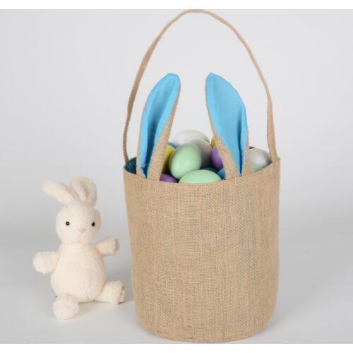 Rabbit Ear Cotton Linen Easter Egg Bag Long Bunny Ear Shopping Tote kids Jute Cloth Hand-painted DIY Creative Candy Gift Bag