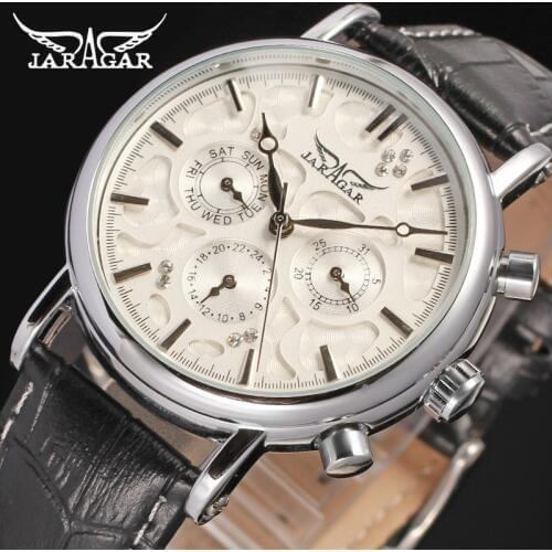 Jargar JAG6348M3S4 new men Automatic fashion dress wristwatch silver color black leather band free shipping