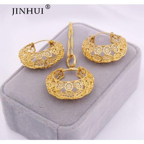 Ethiopia 24K gold Dubai jewelry sets for women African bridal Party wedding gifts Necklace and Earrings set 45cm Pendant gifts