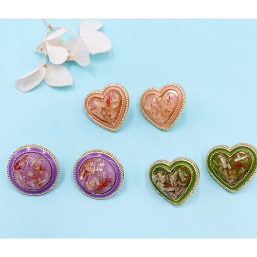 Korean Japan Cute Clear Resin Dye Flower Stud Earring for Women Girls Metal Heart Round Geometric Small Earrings Party Jewelry