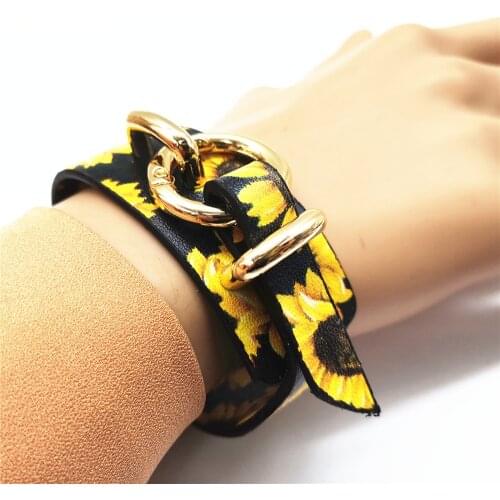 Leopard Sunflower Summer Beach Jewelry Leather Yellow Women Bracelets Fashion Girl Flower Bangle Female Pineapple Fruit Jewelry