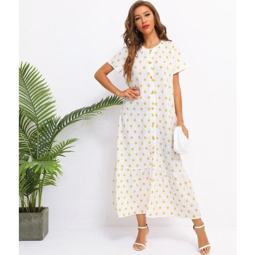 Fridayin Summer Bohemia O-Neck Loose Printed Cotton Womens Maxi Dress Short Sleeve Oversize Female Vestidos
