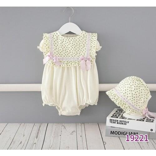 Infant Girls Summer Clothes 100% Cotton Princess Newborn Bodysuit+Cap First Baptism Birthday 0-24 Months Girl Baby Clothing