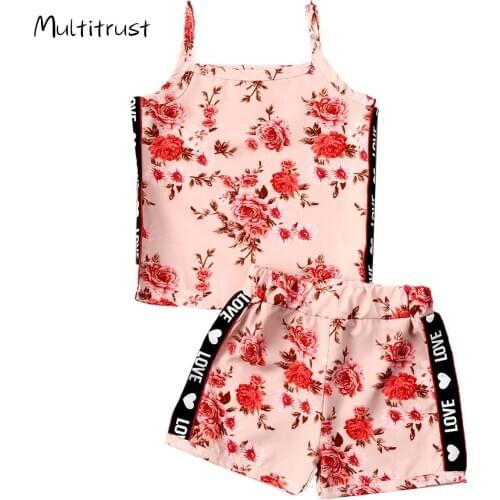 2020 Summer Kids Newborn Baby Girl Clothes Sleeveless Floral Letter Tops Vest Shorts For Children Outfits 2pcs Set Casual Outfit