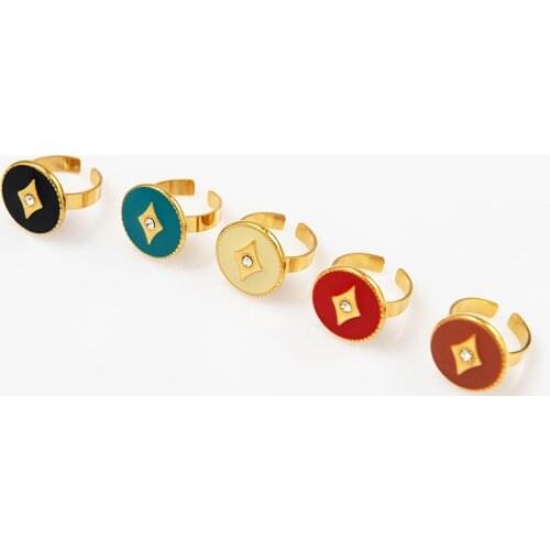 Statement Round Rings For Women Wide Open Rings Enamel Geometric Stainless Steel Ring Bague Femme Vintage Jewelry