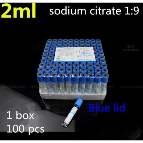 Medical Disposable 2ml Vacuum blood vessel sodium citrate 1:9 blue cap with anticoagulant citrate sodium citrate Blue lid Lab