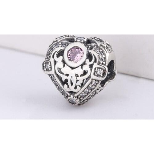 Fashion S925 Sterling Silver White Zircon Heart-Shaped Bead Charm Bracelet Diy Necklace Suitable For Pandora Jewelry Charm