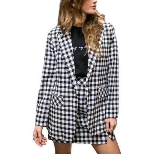 Fashion women 2019 black plaid jackets for office ladies summer-autumn vintage thin coats female outfit girls chic jacket coat