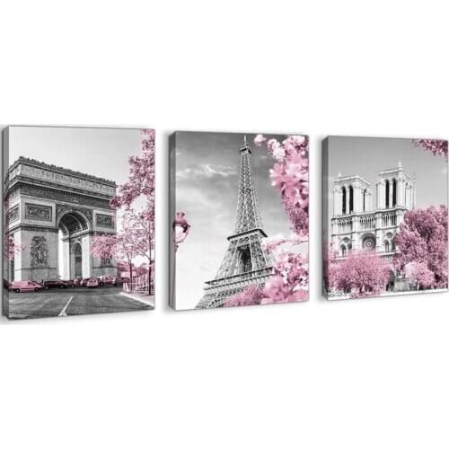 3 pieces Full Square Round Diamond Painting paris tower pink flower city building Embroidery Diamond Mosaic Crafts KitsZP-2612