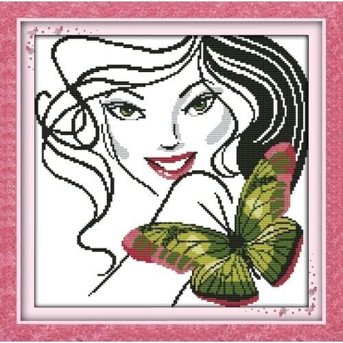 A butterfly and a girl cross stitch kit people 18ct 14ct 11ct count print canvas stitches embroidery DIY handmade needlework