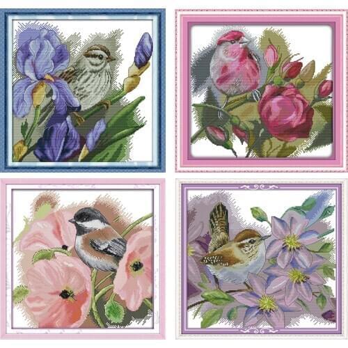 Joy Sunday Stamped Cross Stitch Kits The Sparrow and Flowers Needlework Embroidery Counted 11CT 14CT Printed Decor Handmade Sets