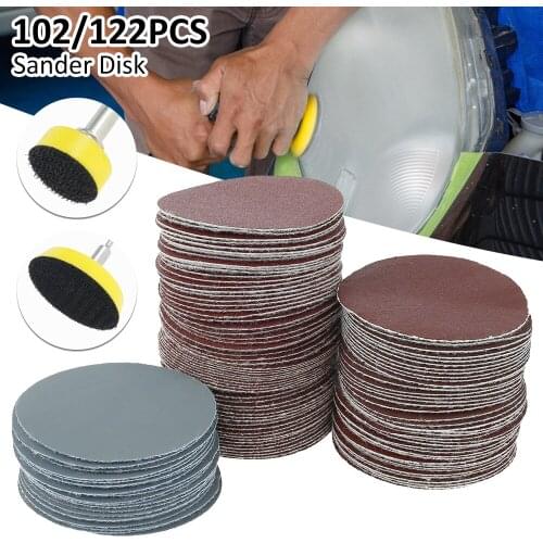 102/122 Pcs Sanding Discs Pad Sander Disk Kit with Shank Abrasive Polish Pad Plate for Dremel Rotary Polishing Cleaning Tools