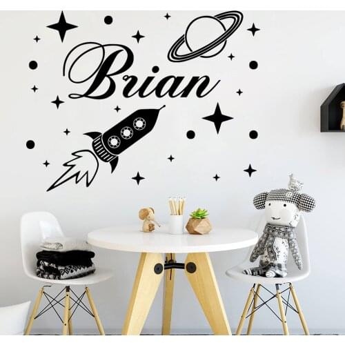 Coustom Name Rocket Wallpaper Wall Sticker Vinyl Decor For Kids Room Children Room Decoration Decal Art Mural