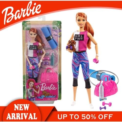 Genuine Barbie Brand 18 Inch Fitness Doll Red-Haired with Puppy Playset GJG57 Kids Toy Birthday Present For Girl Brinquedo