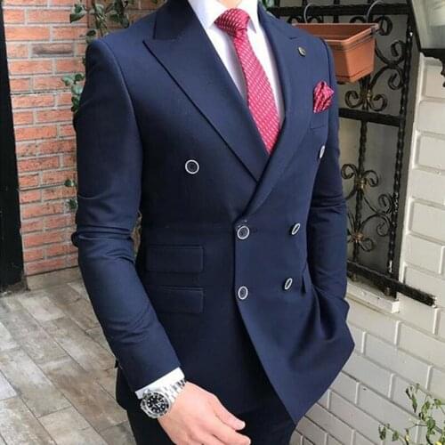 Autumn Fashion Double Breasted Slim Fit Men Suits For Groomsmen 2 Piece Wedding Tuxedo With Peaked Lapel Gray Man Costume