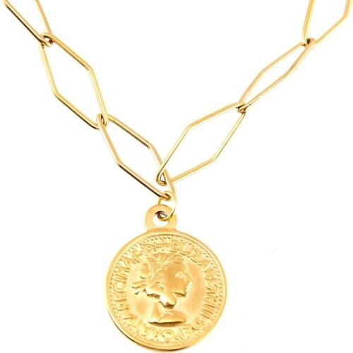 Stainless Steel Coin Necklace Women Choker Long Square Unique Link Chain Necklace Collares De Moda 2020