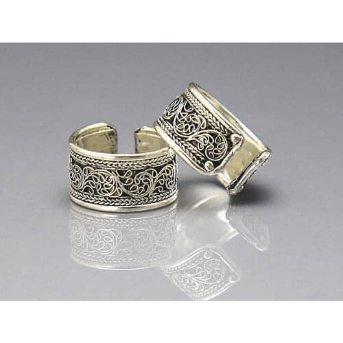 R166 Tibetan Antiqued Vintage Flower Silk Ring Open Rings Metal Copper Rings for Man and Woman