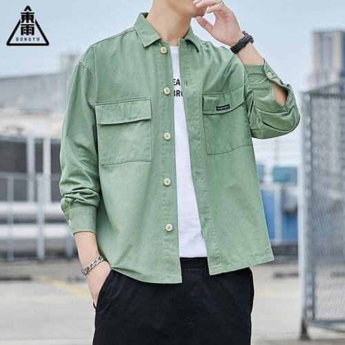 Mens Shirt New Product Tooling Pure Cotton Casual Square Collar Young Long Sleeved Shirt Spring & Autumn Loose Top