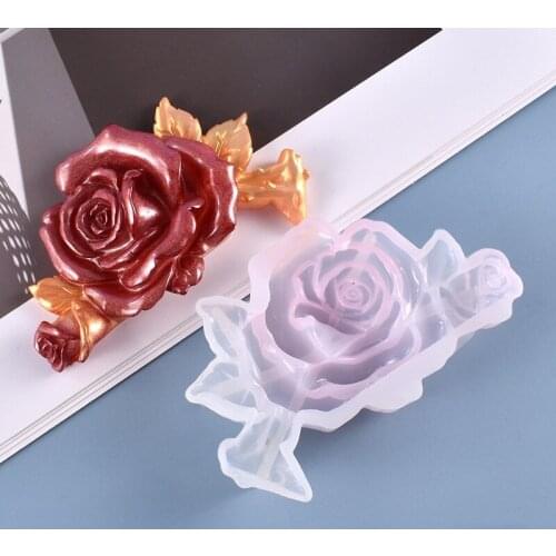 DIY Crystal Epoxy Mold with Branch Rose Flower Table Jewelry Silicone Mold Resin Molds Cake Decorating Tools Chocolate Mold