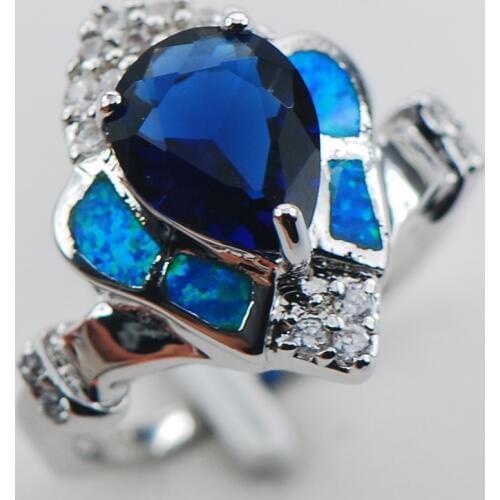 Blue Crystal Zircon Blue Opal 925 Sterling Silver Ring Size 6 7 8 9 10 R1285
