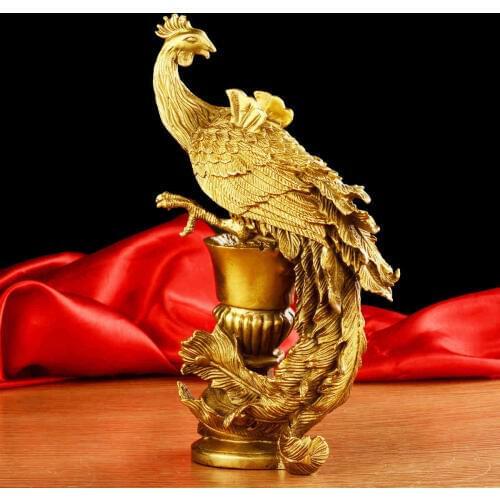 Pure Copper Phoenix Statue Bronze Ornaments Crafts Happy Marriage Gift Home Feng Shui Decorations
