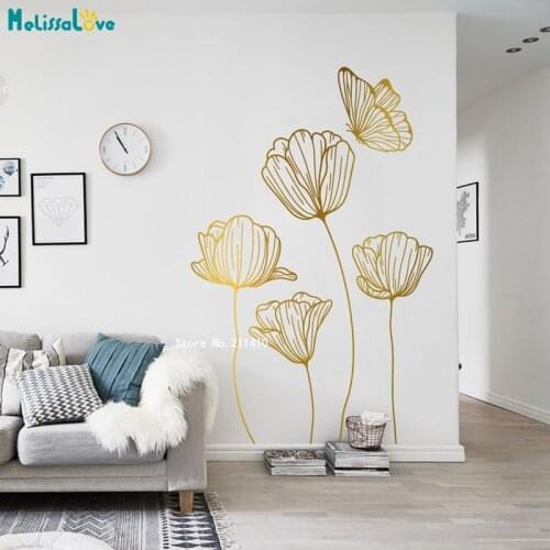 Poppies and Butterfly Flower Luxury Wall Stickers Home Living Room Decor Accent Nature Minimalist Gift Removable YT6205