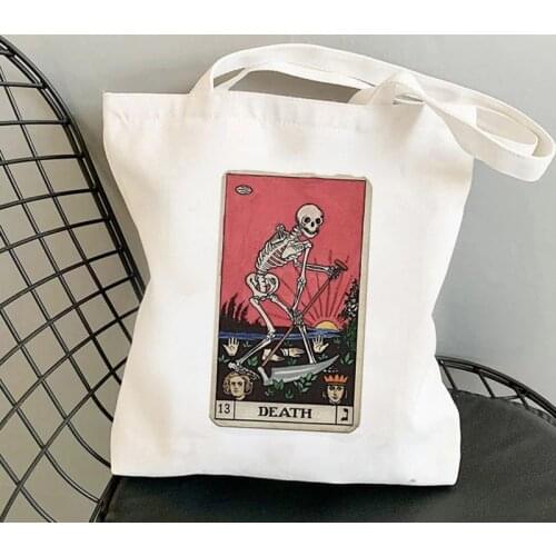2021 Shopper Death Tarot Skeleton Printed Tote Bag women Harajuku shopper handbag girl Shoulder shopping bag Lady Canvas Bag