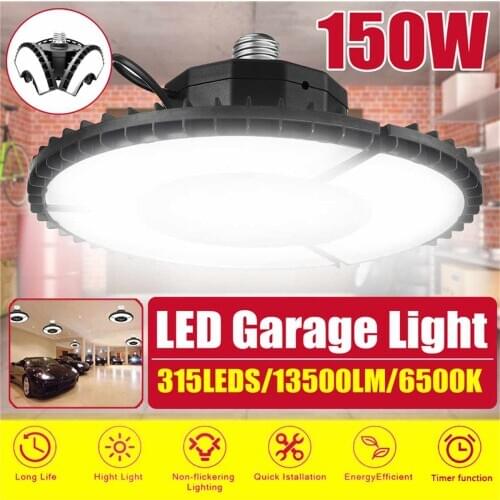 60W/150W LED Garage Light Deformable Ceiling Light UFO LED Lamp Folding Industrial High Bay Light Lamp For Warehouse Workshop