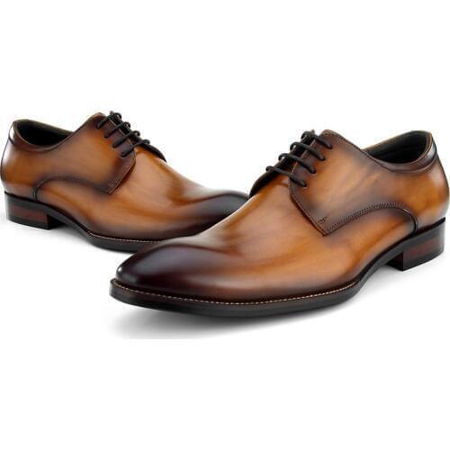 Business High Quality Genuine Leather Mens Footwear Pointed Toe Lace Up Wedding Party Luxury Formal Dress Male Derby Shoes Black