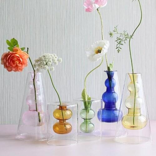 Nordic decoration home Plant hydroponics terrarium Jarrones decorativos moderno Double transparent glass vase Vases for flowers