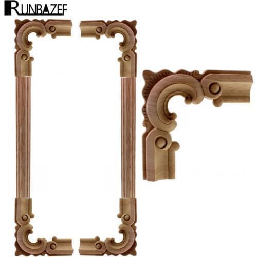 RUNBAZEF Vintage Unpainted Wood Carved Corner Onlay Applique Decorate Wall Door Furniture Decorative Figurine Wooden Miniature