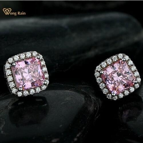 Wong Rain 100% 925 Sterling Silver Pink Sapphire Citrine Created Moissanite Gemstone Ear Studs Earrings Fine Jewelry Wholesale
