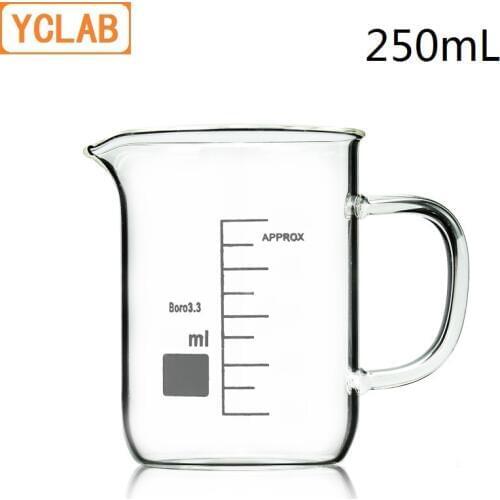YCLAB 250mL Beaker Low Form Borosilicate 3.3 Glass with Graduation Handle Spout Measuring Cup Laboratory Chemistry Equipment