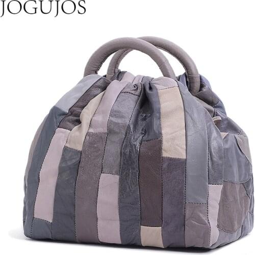 Retro Fashion Leather Color High Quality Women Bucket Bag Handbag First Layer Cowhide Leisure Personality Shoulder Bags