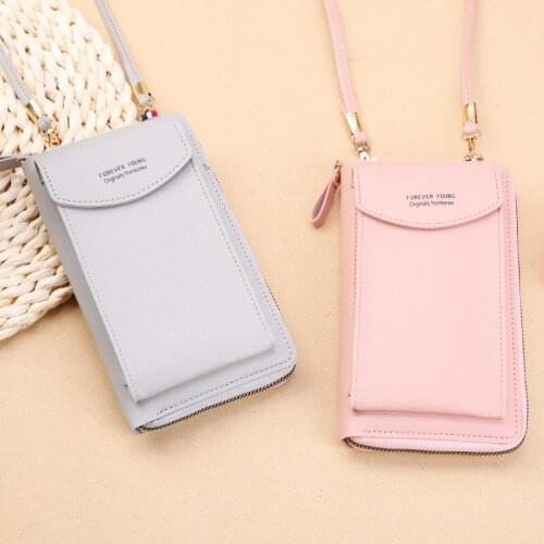 2021 Women Purses Solid Color Leather Shoulder Straps Shoulder Bag Mobile Phone Big Card Holders Wallet Handbag Pockets girls