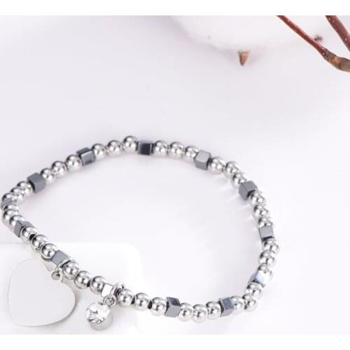 Stainless Steel Heart Charm Bracelet For Women Shine CZ Crystal Beads Chain Bracelet pulseras mujer moda 2021