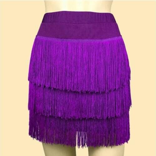 Women Latin Dance Dress Skirt Sexy Lady Three-layer Fringed Tassel Skirt Samba Tango Red Black Dress Safety Pants