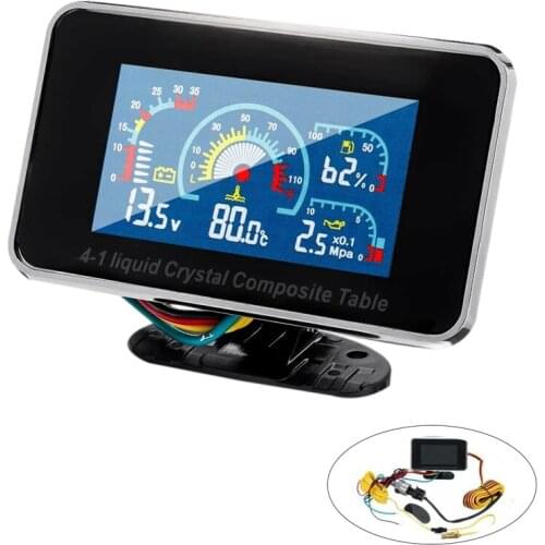 12V/24V 4 in 1 LCD Car Digital ALARM Gauge Pressure Voltmeter Volt Water Temperature Oil Pressure Fuel Gauge Temperature Sensor