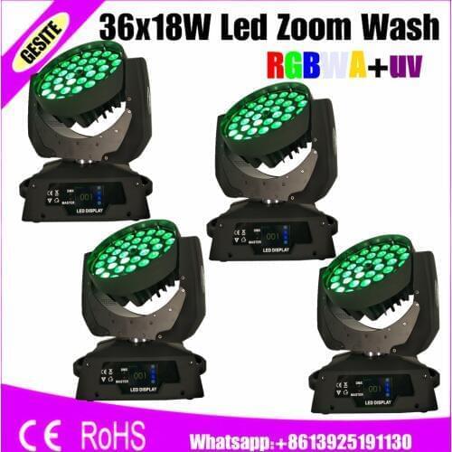 4pcs/lot RGBW 36pcs 18W 6 In 1 Moving Head Light Full Color Led Zoom Wash Beam