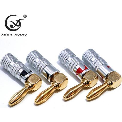 8pcs or 16pcs XSSH Audio Hi-end Hifi Gold Plated 90 degrees right-angled Small 5mm Male Banana Plug Jack Connector