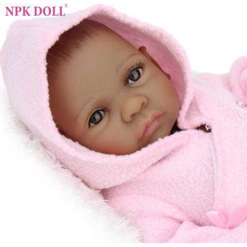 NPKDOLL 10 inch 25 cm Mini Baby Reborn African American Baby Doll Black Girl Full Silicone Body Reborn Baby Dolls For Girls